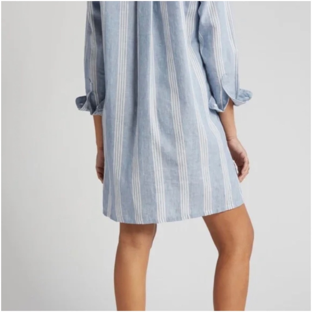 Frank & Eileen Hunter Dress Small Luxury Linen stripes Coastal Resort blue S - Picture 7 of 7